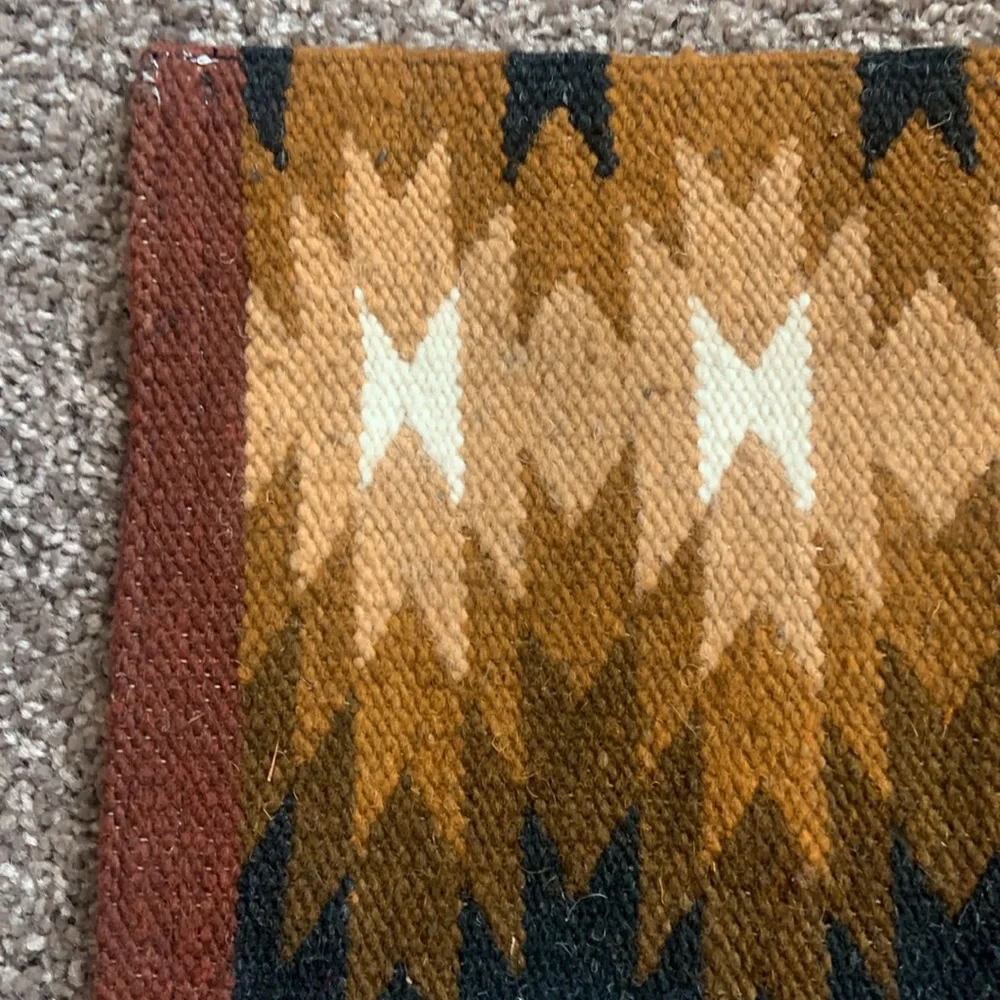Hand Crafted Brown and Cream Geometric Tapestry